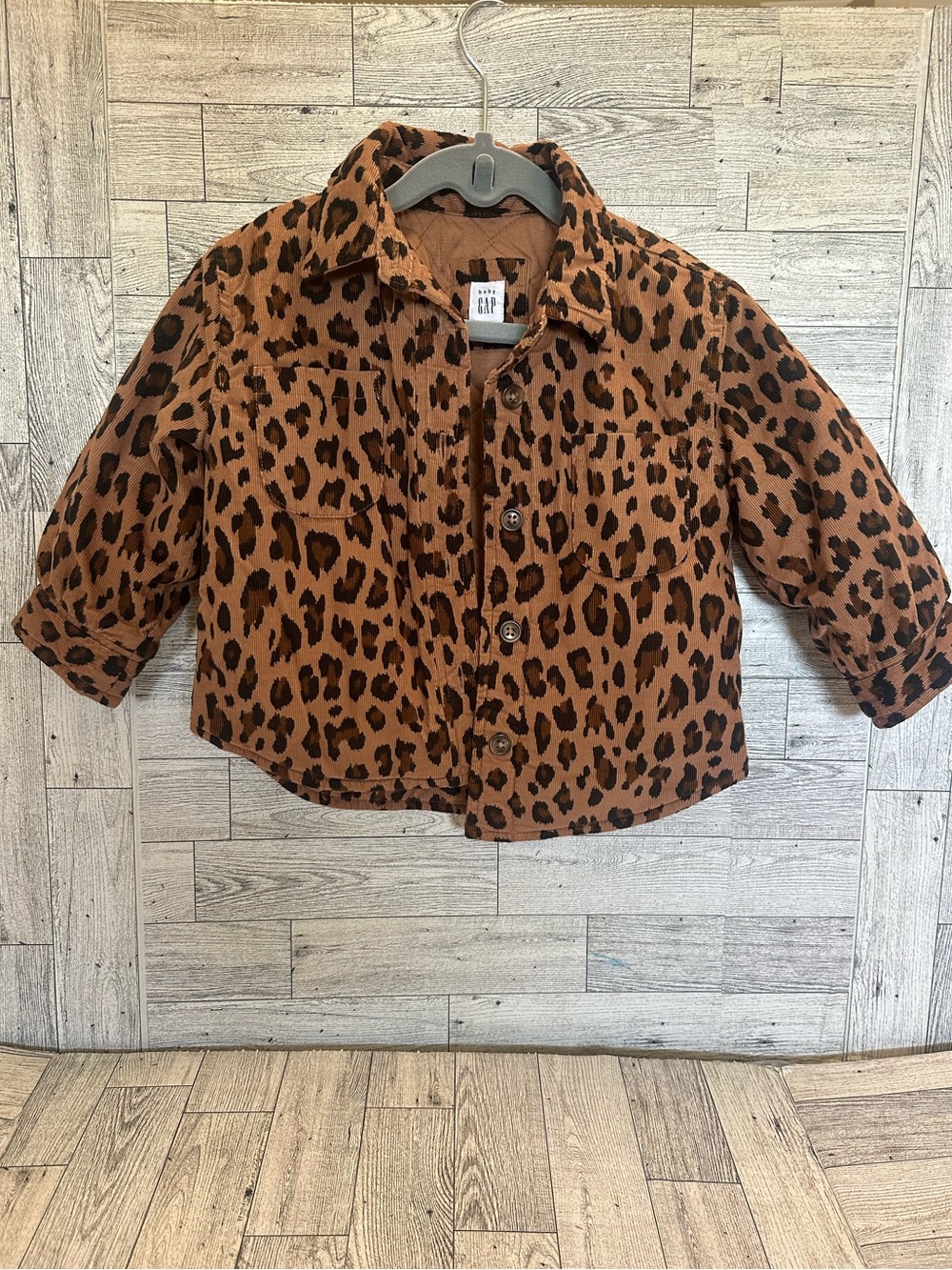 GAP Kids Leopard Print Button-Front Shirt Jacket - Brown & Black size 18-24 m